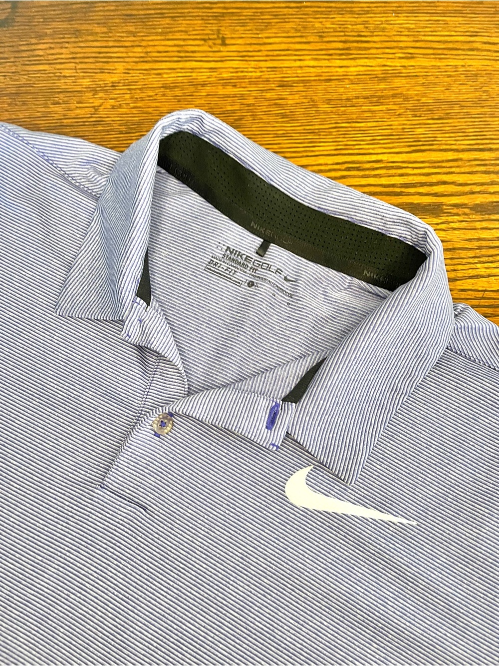 Nike Golf Polo Shirt Men's Size L Dri Fit Standard Fit Blue Striped Stretch